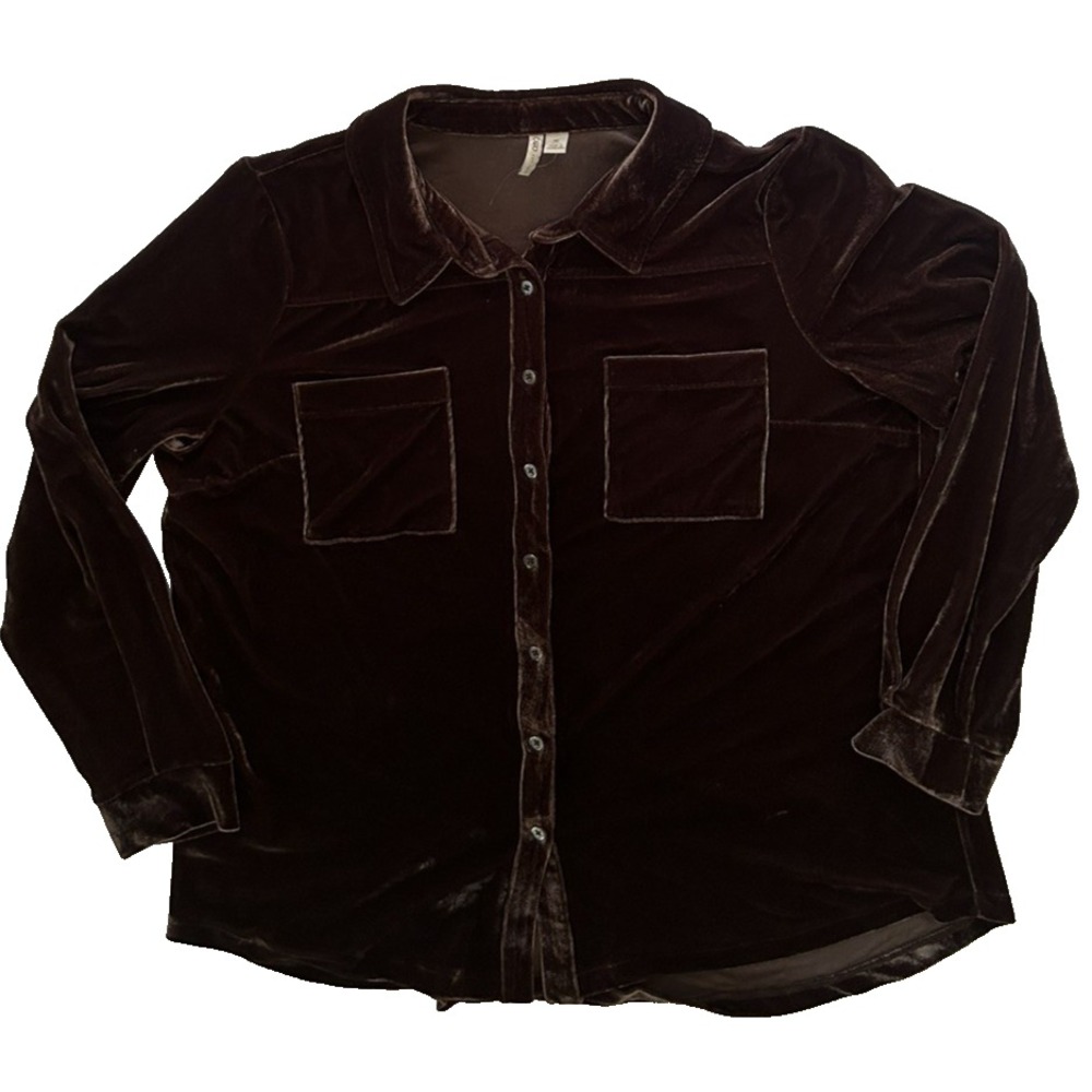 NWOT Cato Brown Velvet Button Up Monocrome Closet Staple Old Money Size L